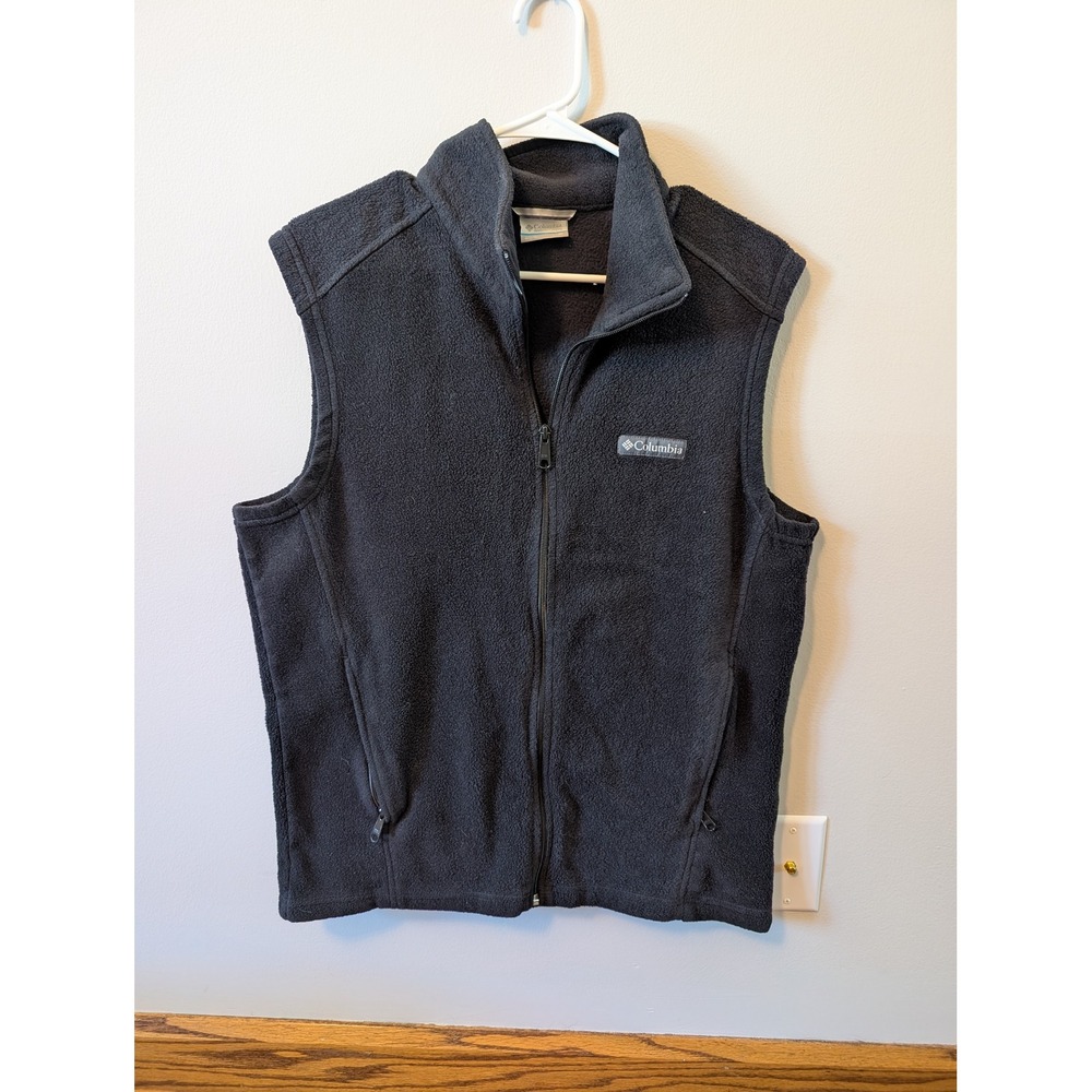 Columbia Mens Fleece Vest Black Full Zip Mock Neck Jacket Size Medium